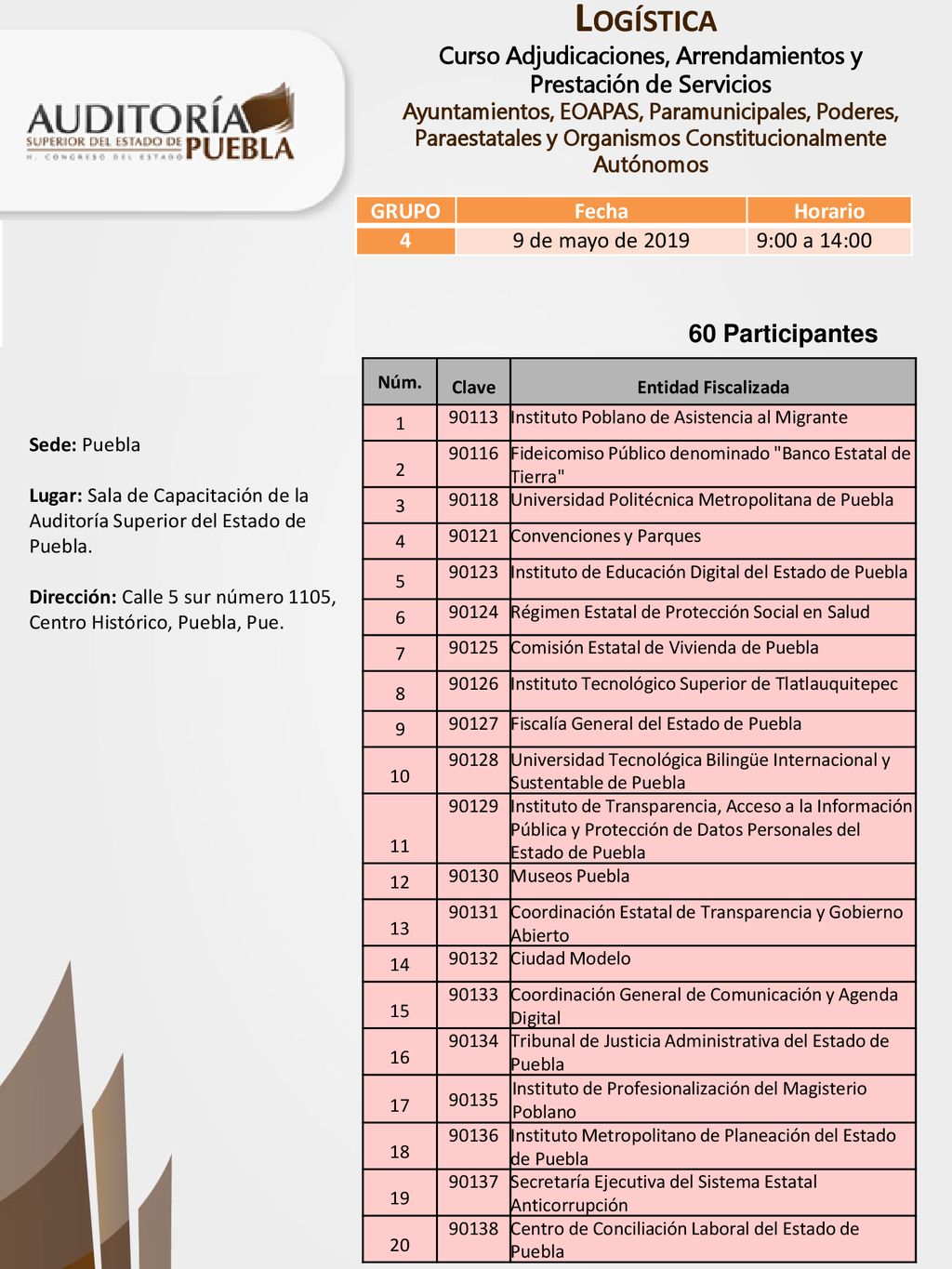 60 Participantes GRUPO Fecha Horario 4 9 de mayo de :00 a 14:00