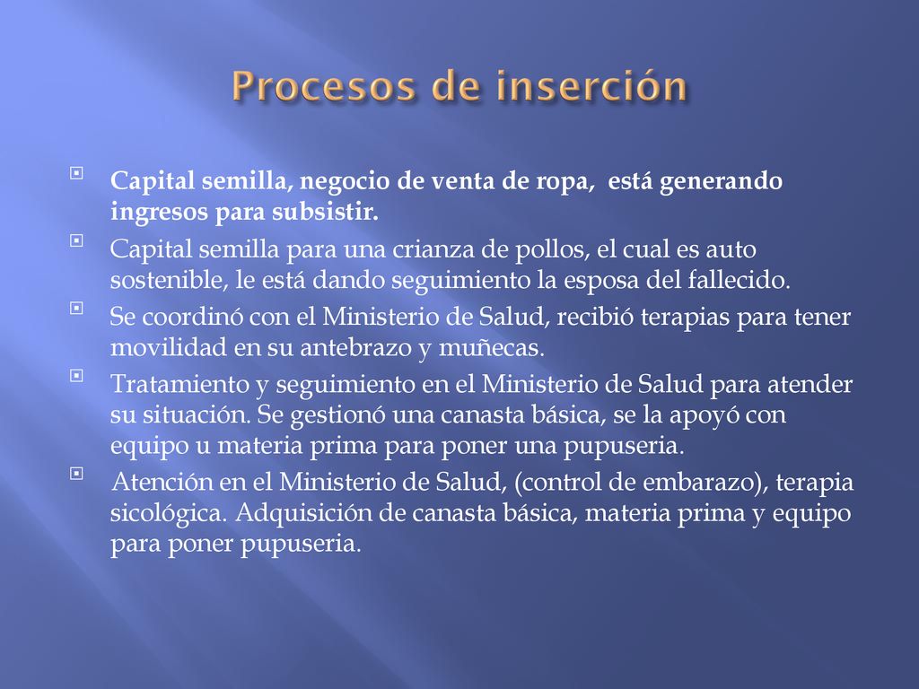 Procesos de inserción Capital semilla, negocio de venta de ropa, está generando ingresos para subsistir.