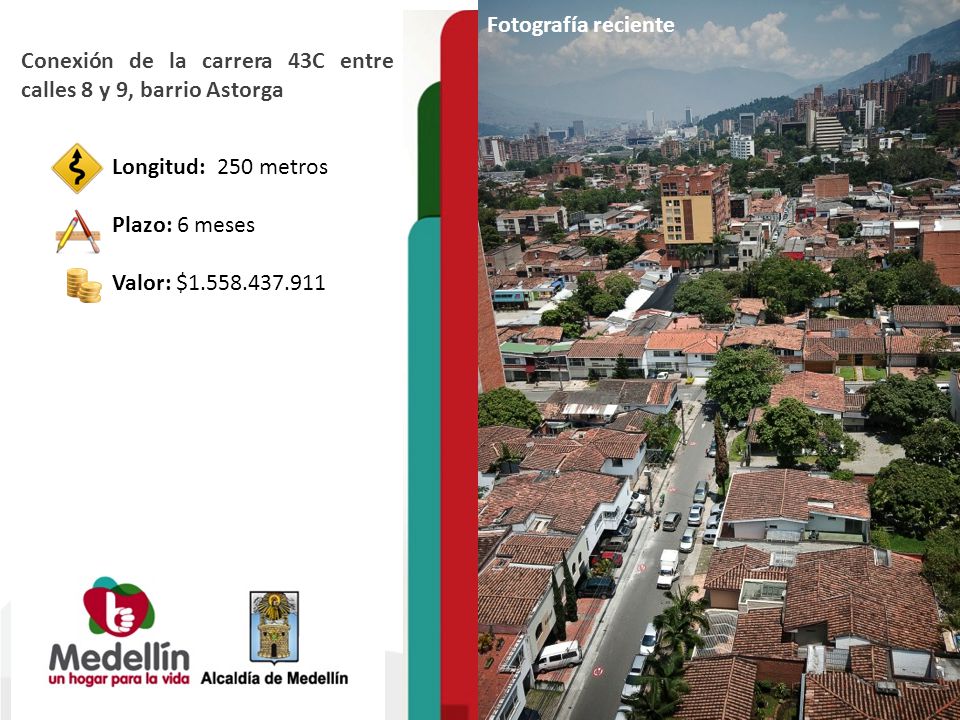 Fotografía reciente Conexión de la carrera 43C entre calles 8 y 9, barrio Astorga. Longitud: 250 metros.