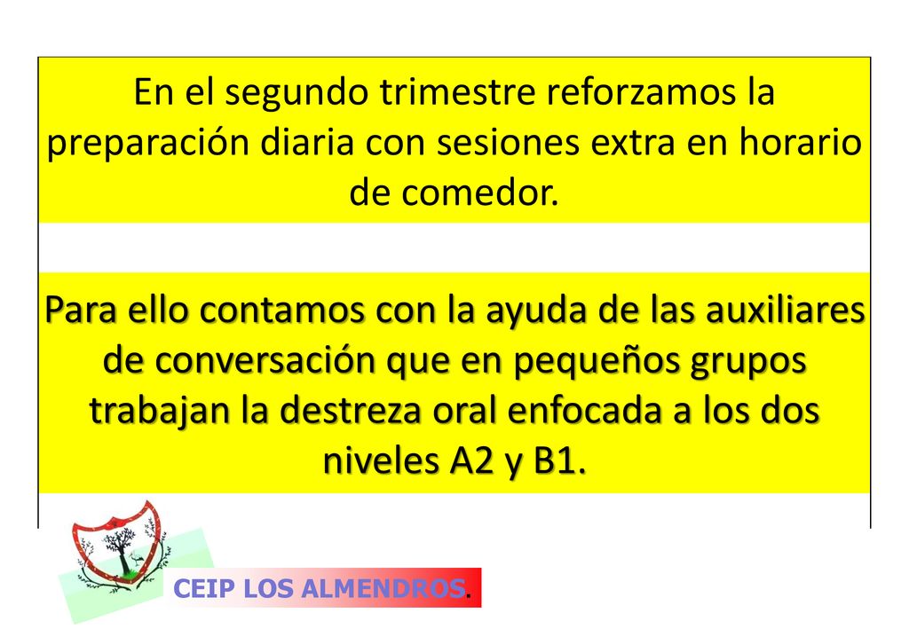 En el segundo trimestre reforzamos la preparación diaria con sesiones extra en horario de comedor.
