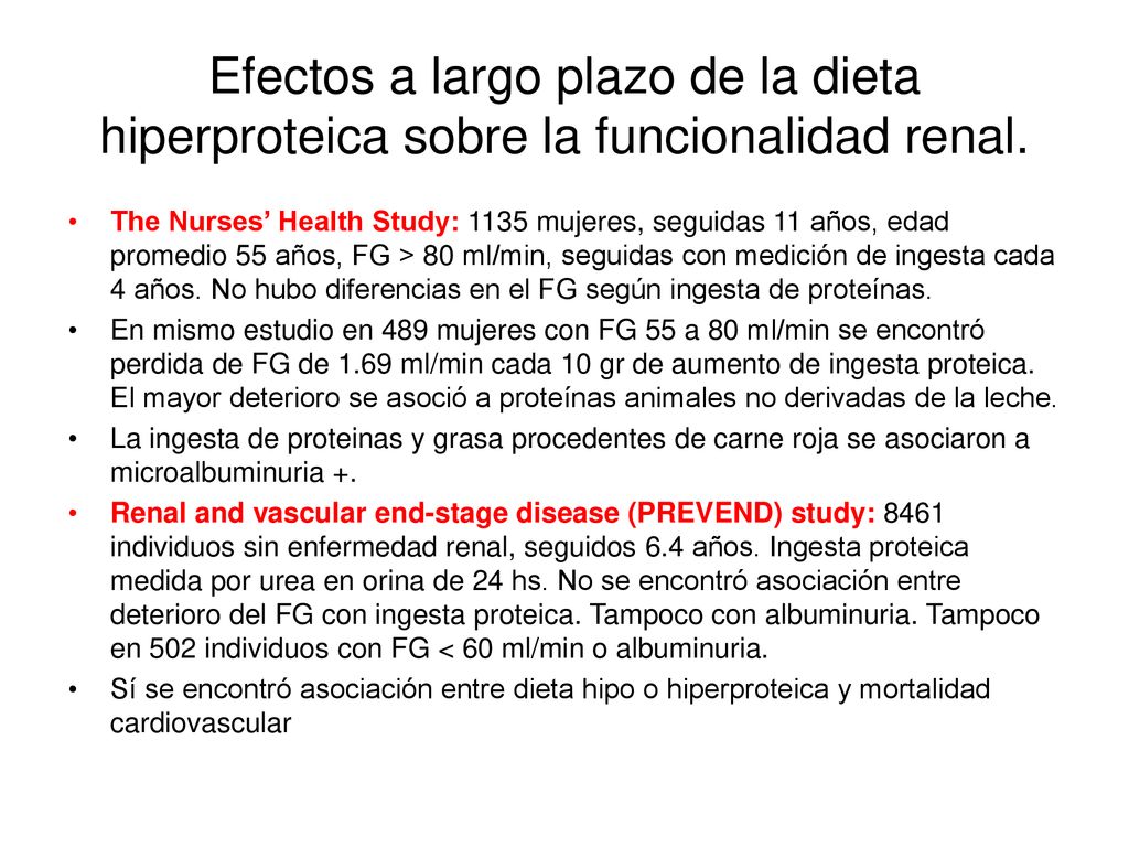 Efectos a largo plazo de la dieta hiperproteica sobre la funcionalidad renal.