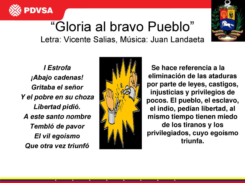 Gloria al bravo Pueblo Letra: Vicente Salias, Música: Juan Landaeta