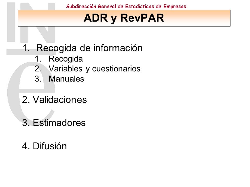 ADR y RevPAR Recogida de información 2. Validaciones 3. Estimadores