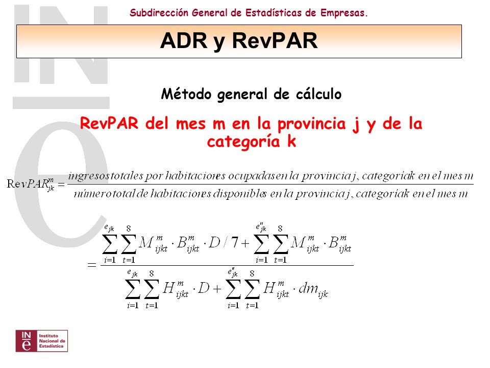 ADR y RevPAR RevPAR del mes m en la provincia j y de la categoría k
