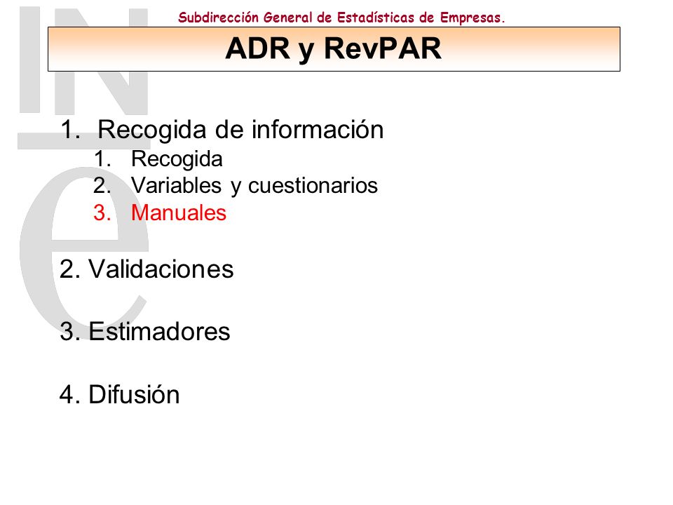 ADR y RevPAR Recogida de información 2. Validaciones 3. Estimadores
