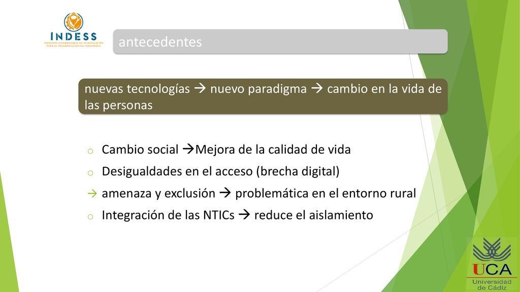 antecedentes nuevas tecnologías  nuevo paradigma  cambio en la vida de las personas. Cambio social Mejora de la calidad de vida.