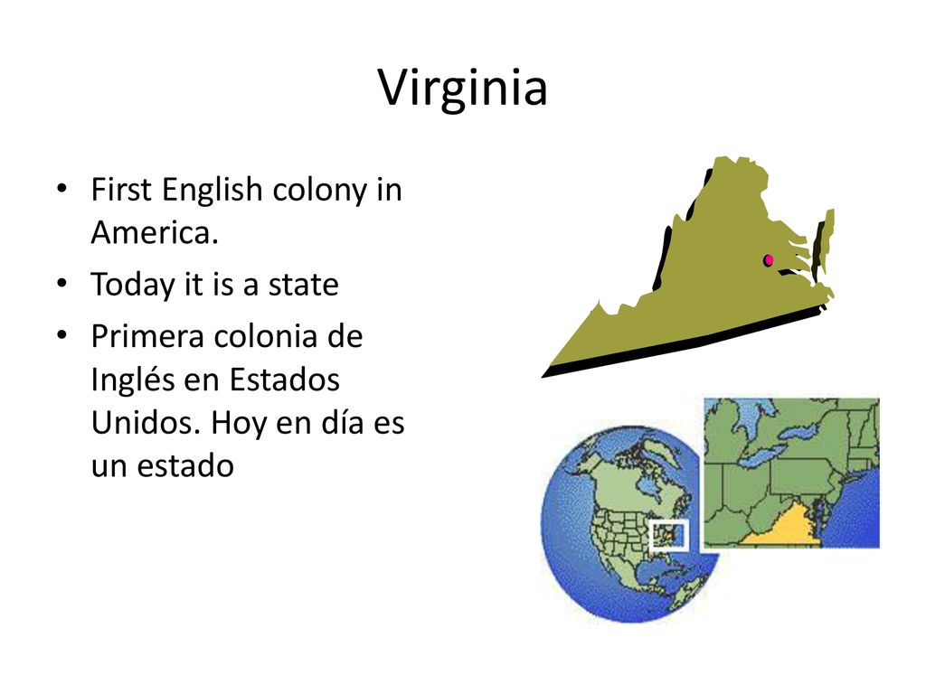 Virginia First English colony in America. Today it is a state