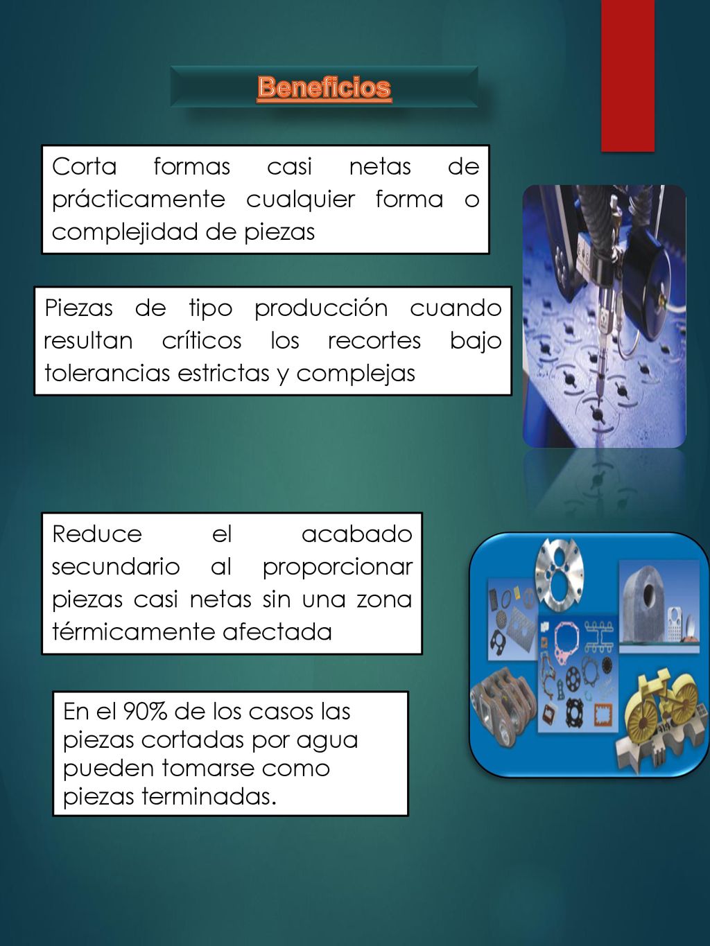 Beneficios Corta formas casi netas de prácticamente cualquier forma o complejidad de piezas.