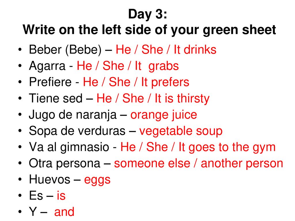 Day 3: Write on the left side of your green sheet