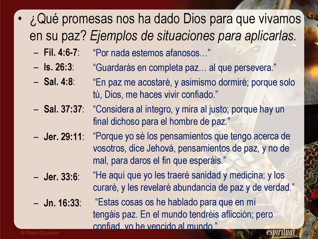 ¿Qué promesas nos ha dado Dios para que vivamos en su paz