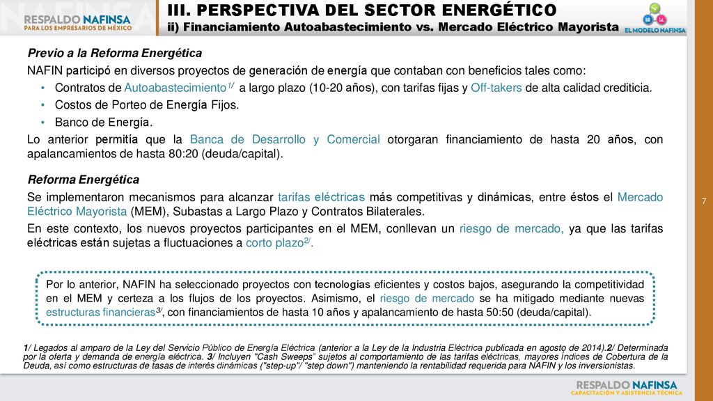III. PERSPECTIVA DEL SECTOR ENERGÉTICO ii) Financiamiento Autoabastecimiento vs. Mercado Eléctrico Mayorista