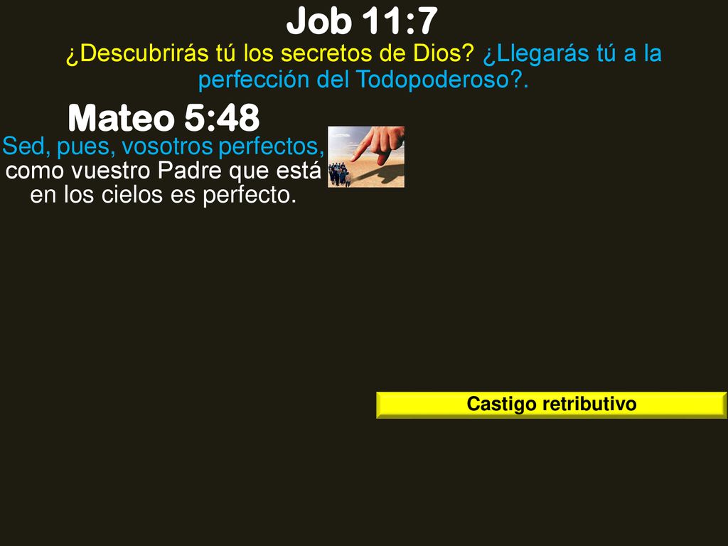Job 11:7 ¿Descubrirás tú los secretos de Dios ¿Llegarás tú a la perfección del Todopoderoso . Mateo 5:48.