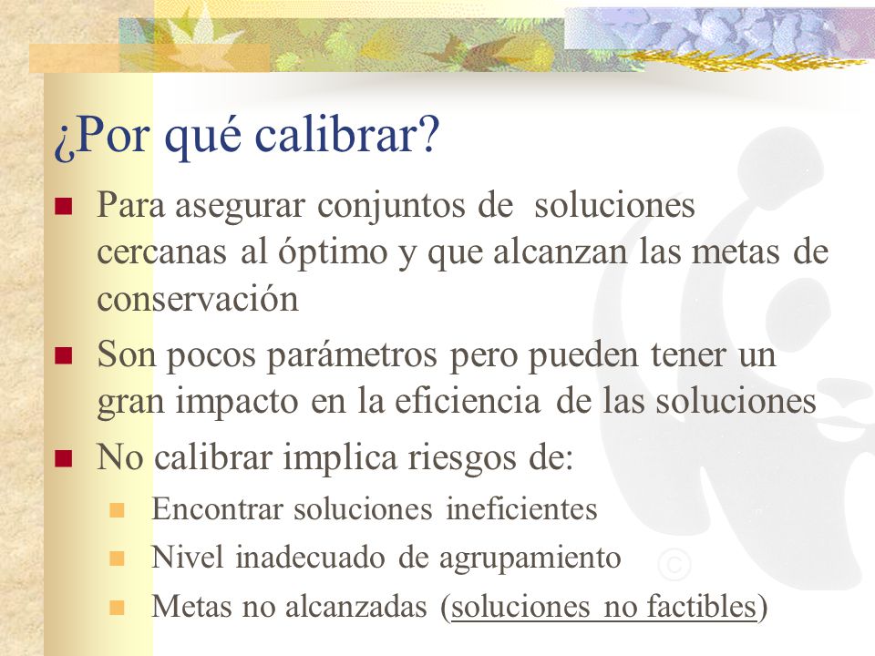 ¿Por qué calibrar Para asegurar conjuntos de soluciones cercanas al óptimo y que alcanzan las metas de conservación.