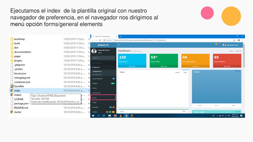 Ejecutamos el index de la plantilla original con nuestro navegador de preferencia, en el navegador nos dirigimos al menú opción forms/general elements