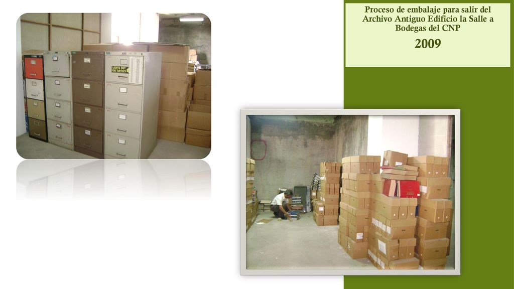 Proceso de embalaje para salir del Archivo Antiguo Edificio la Salle a Bodegas del CNP