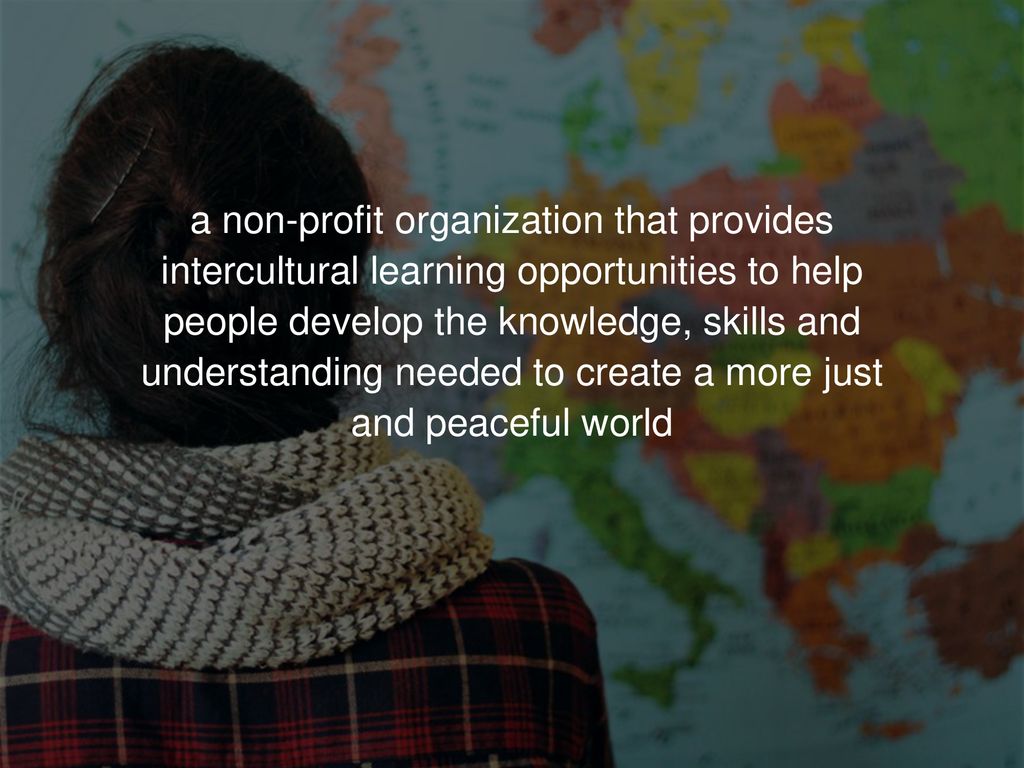 a non-profit organization that provides intercultural learning opportunities to help people develop the knowledge, skills and understanding needed to create a more just and peaceful world