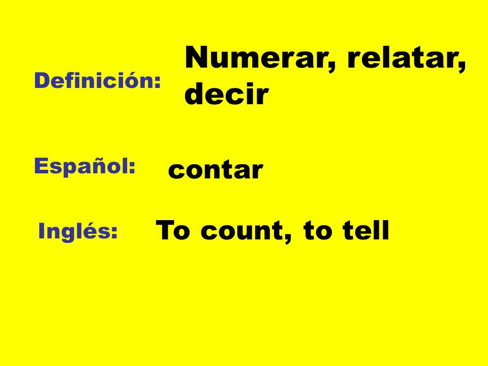 Numerar, relatar, decir contar To count, to tell Definición: Español: