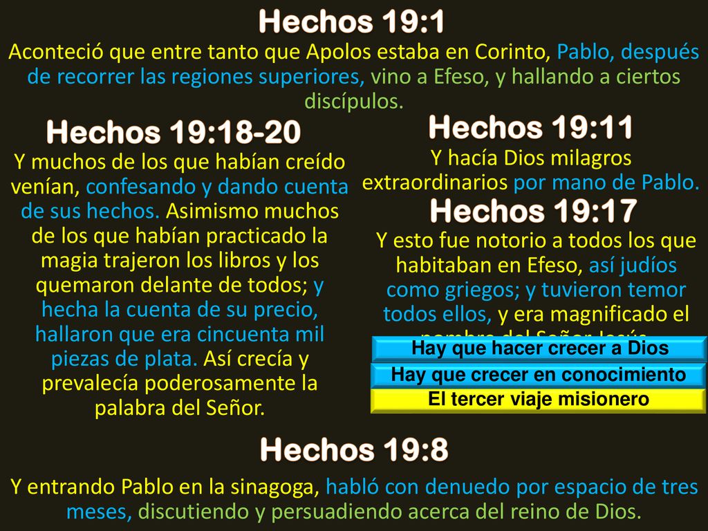 Hechos 19:1 Hechos 19:11 Hechos 19:18-20 Hechos 19:17 Hechos 19:8