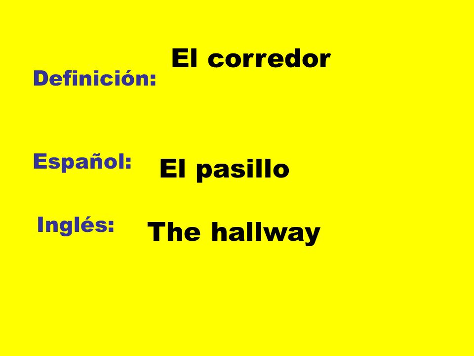 El corredor Definición: Español: El pasillo Inglés: The hallway