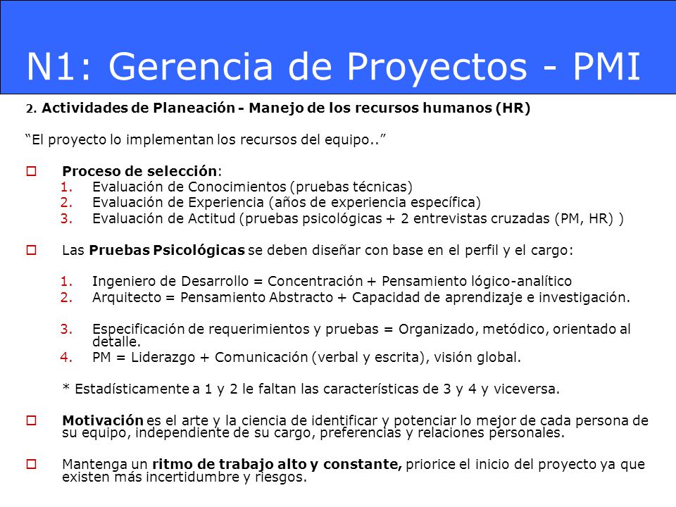 N1: Gerencia de Proyectos - PMI