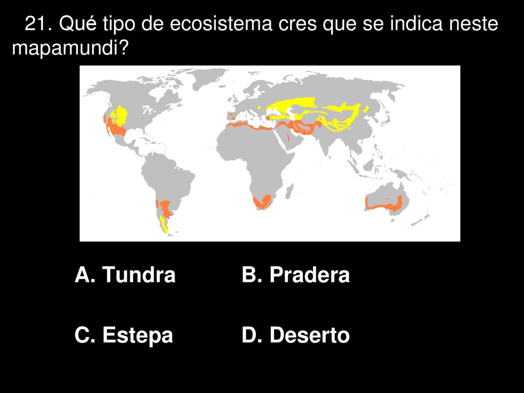 21. Qué tipo de ecosistema cres que se indica neste mapamundi