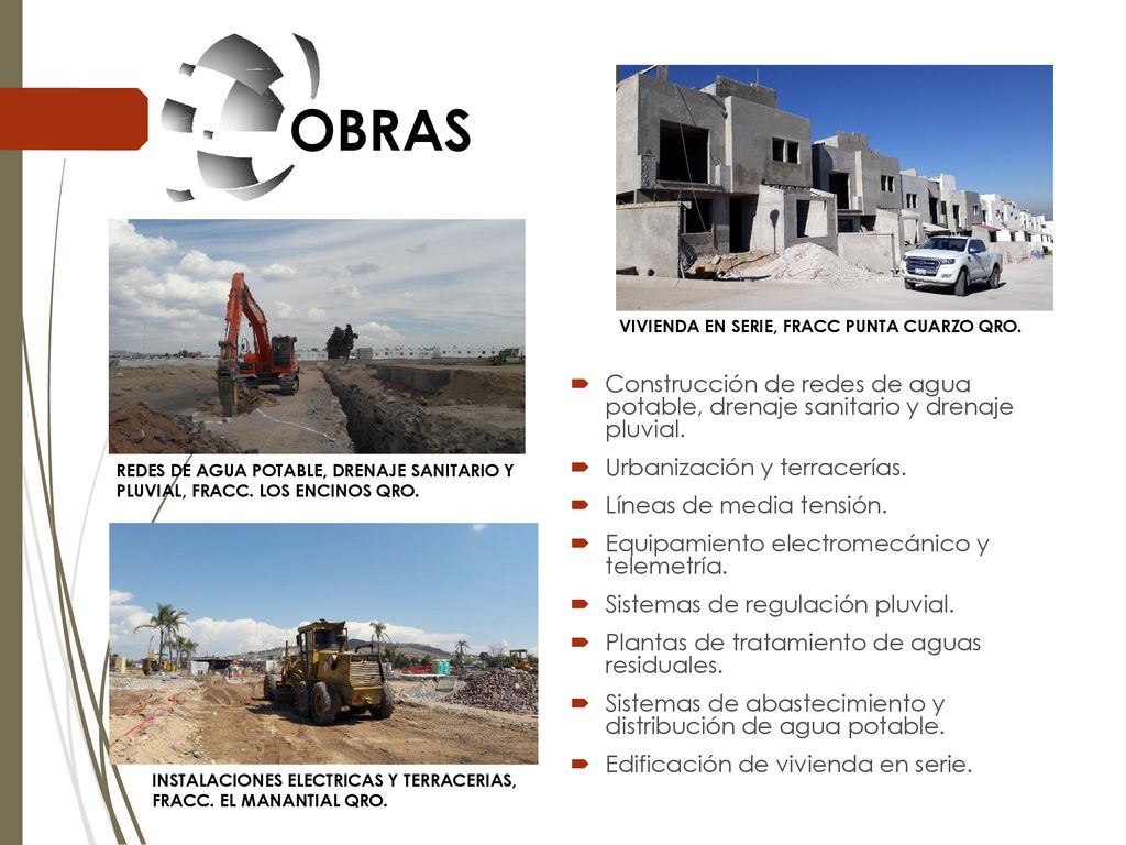 OBRAS VIVIENDA EN SERIE, FRACC PUNTA CUARZO QRO. Construcción de redes de agua potable, drenaje sanitario y drenaje pluvial.