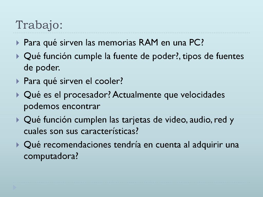 Trabajo: Para qué sirven las memorias RAM en una PC