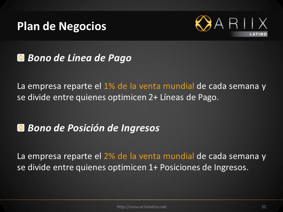 Plan de Negocios Bono de Línea de Pago Bono de Posición de Ingresos