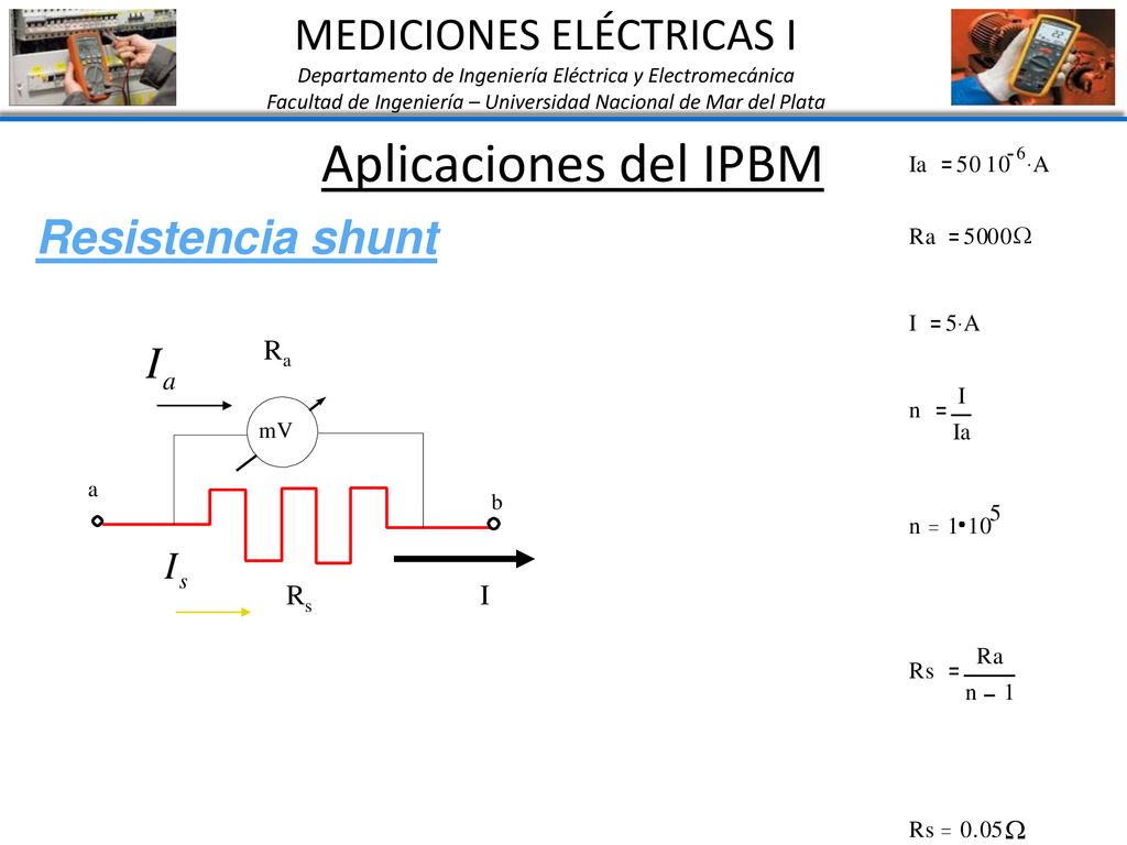 Aplicaciones del IPBM MEDICIONES ELÉCTRICAS I Resistencia shunt Ra Rs