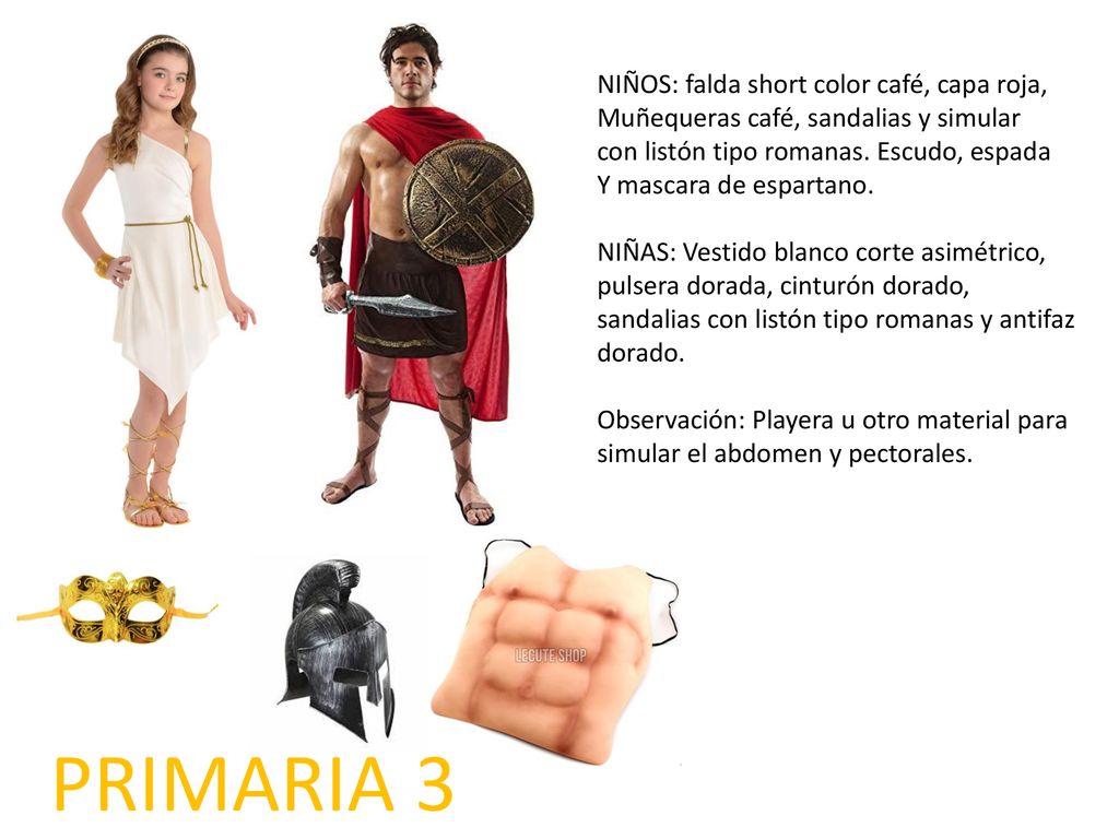 PRIMARIA 3 NIÑOS: falda short color café, capa roja,