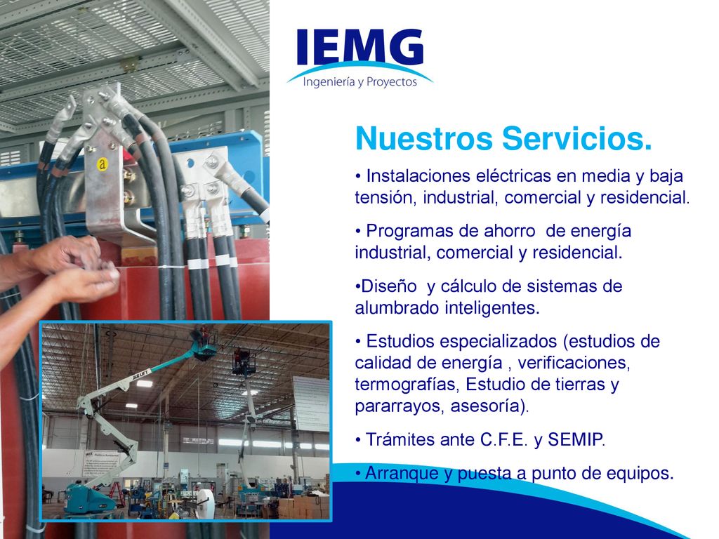 Nuestros Servicios. Instalaciones eléctricas en media y baja tensión, industrial, comercial y residencial.