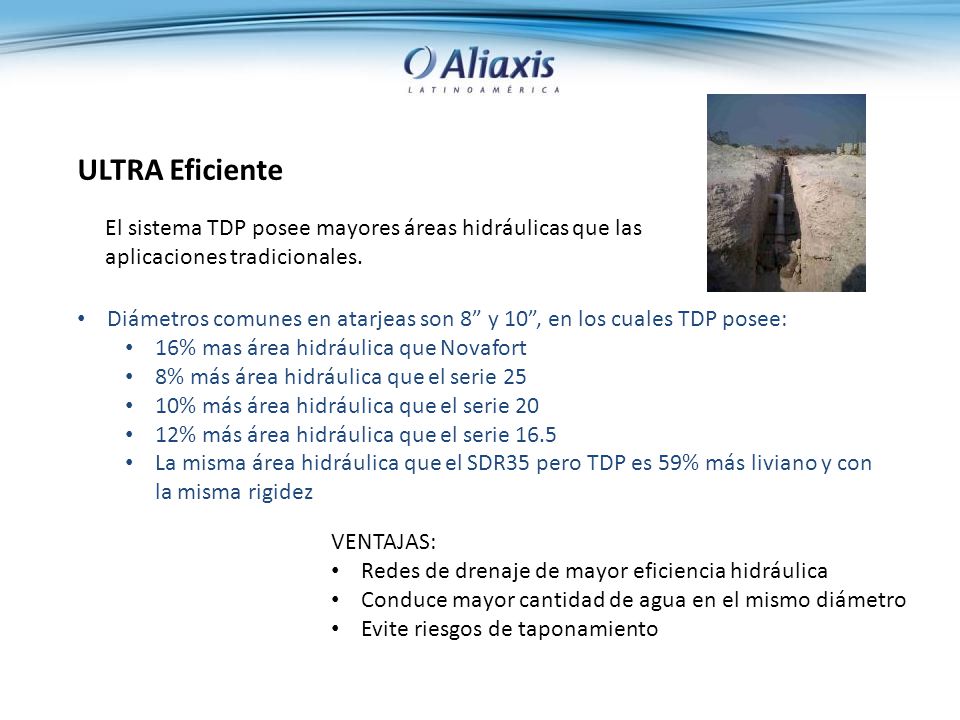 ULTRA Eficiente El sistema TDP posee mayores áreas hidráulicas que las aplicaciones tradicionales.