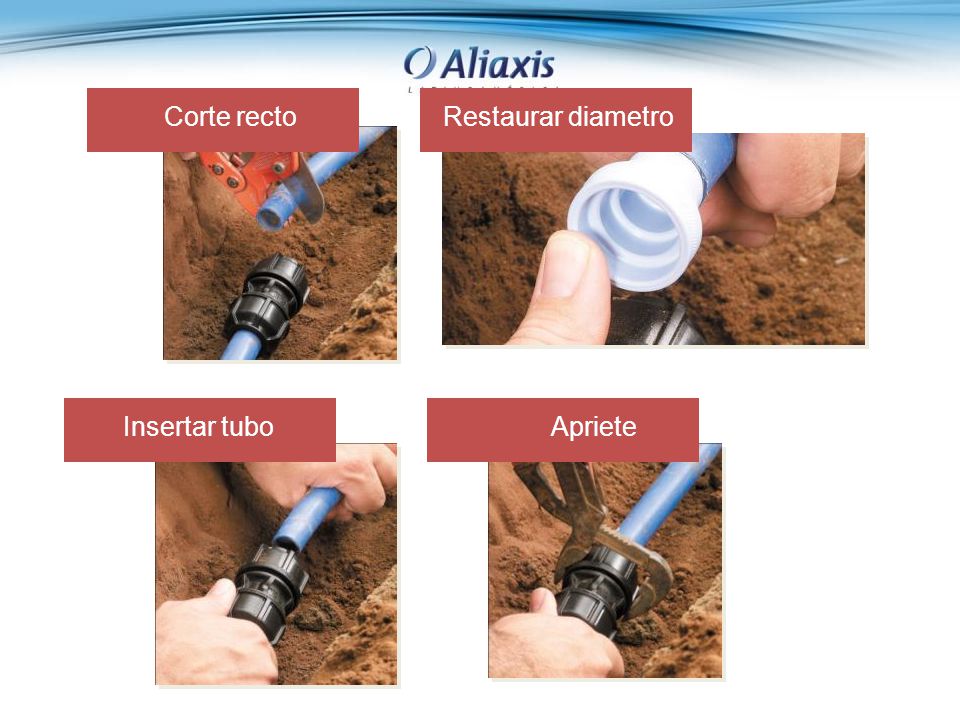 Corte recto Restaurar diametro Insertar tubo Apriete