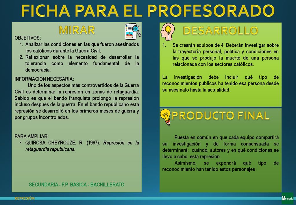 FICHA PARA EL PROFESORADO SECUNDARIA - F.P. BÁSICA - BACHILLERATO