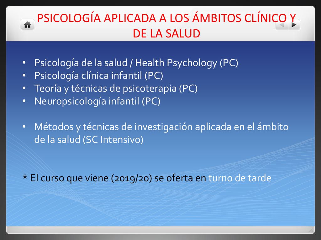 PSICOLOGÍA APLICADA A LOS ÁMBITOS CLÍNICO Y DE LA SALUD