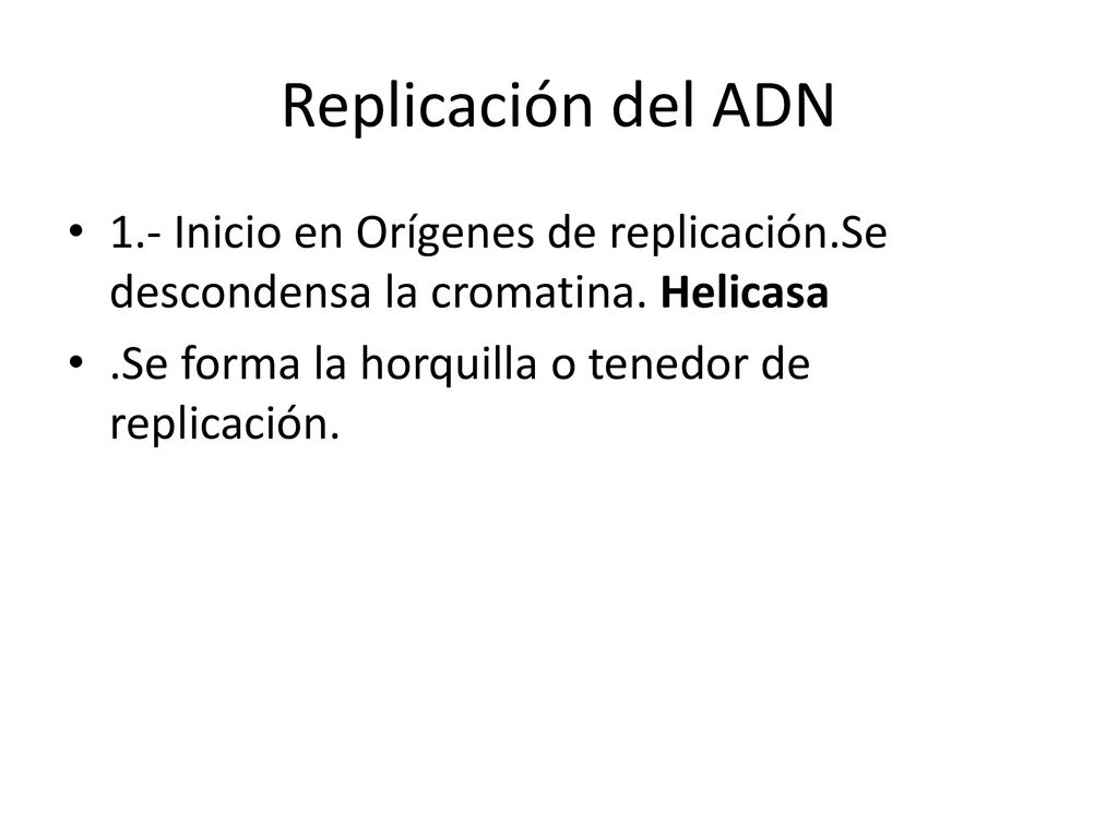 Replicación del ADN 1.- Inicio en Orígenes de replicación.Se descondensa la cromatina.