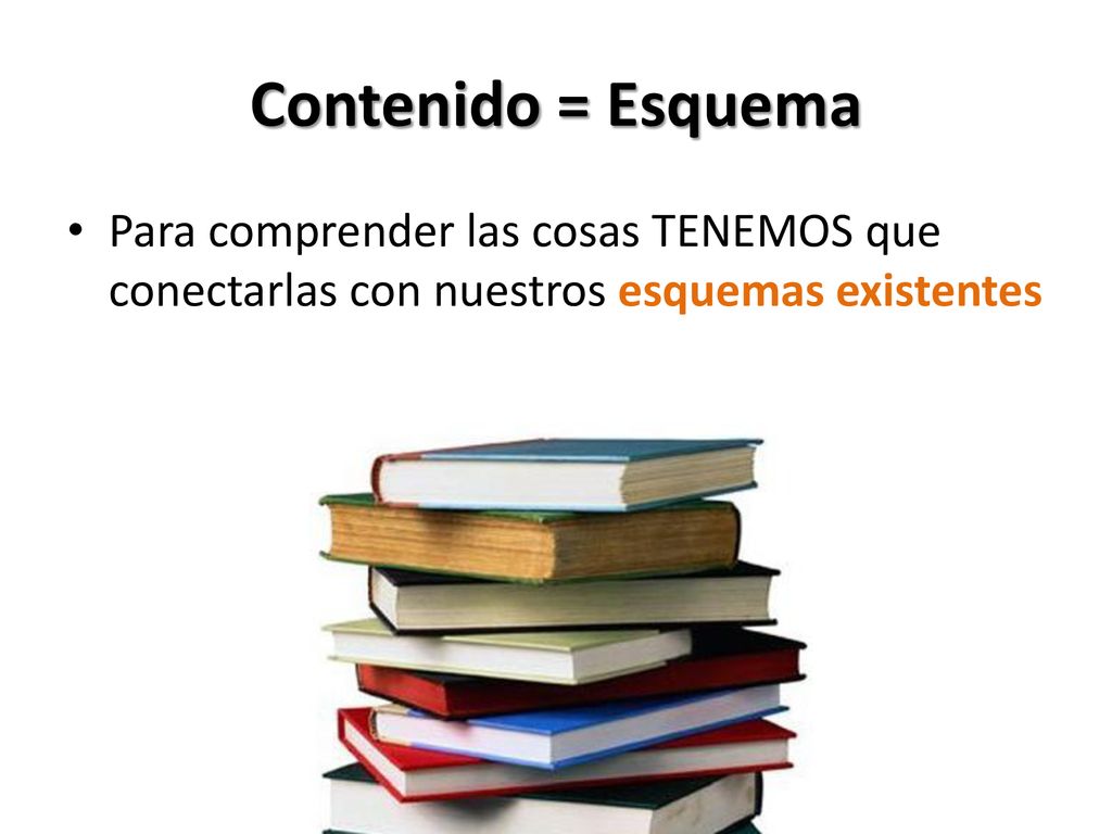 Contenido = Esquema Para comprender las cosas TENEMOS que conectarlas con nuestros esquemas existentes.