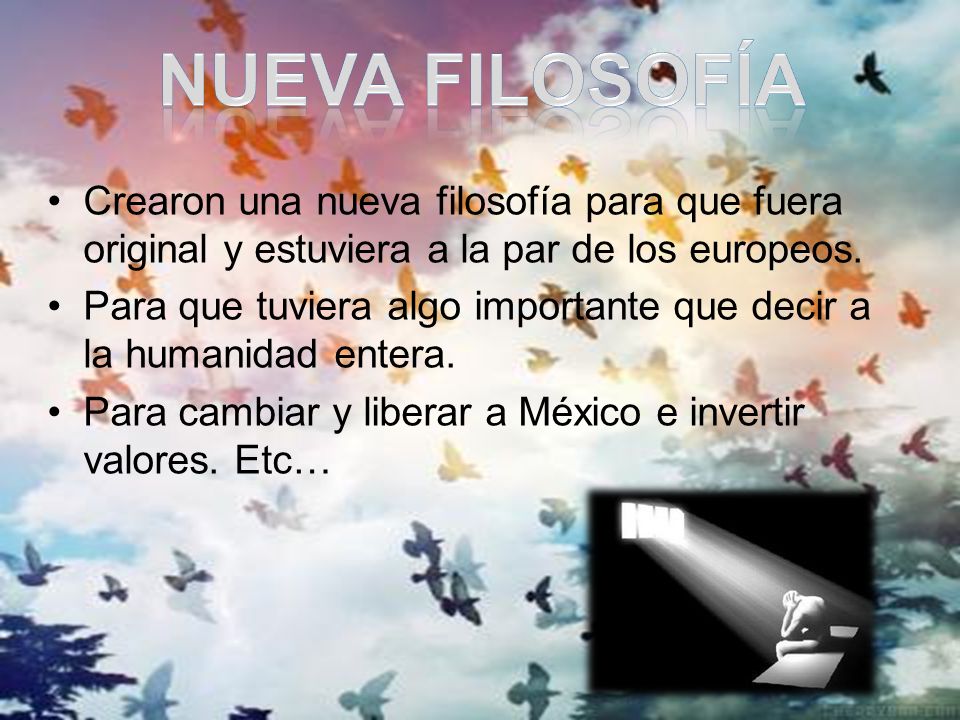 Nueva filosofía Crearon una nueva filosofía para que fuera original y estuviera a la par de los europeos.