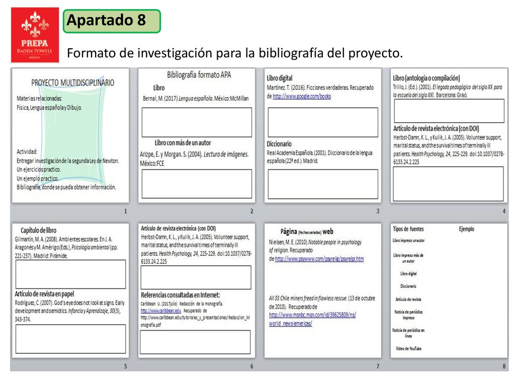 Apartado 8 Formato de investigación para la bibliografía del proyecto.
