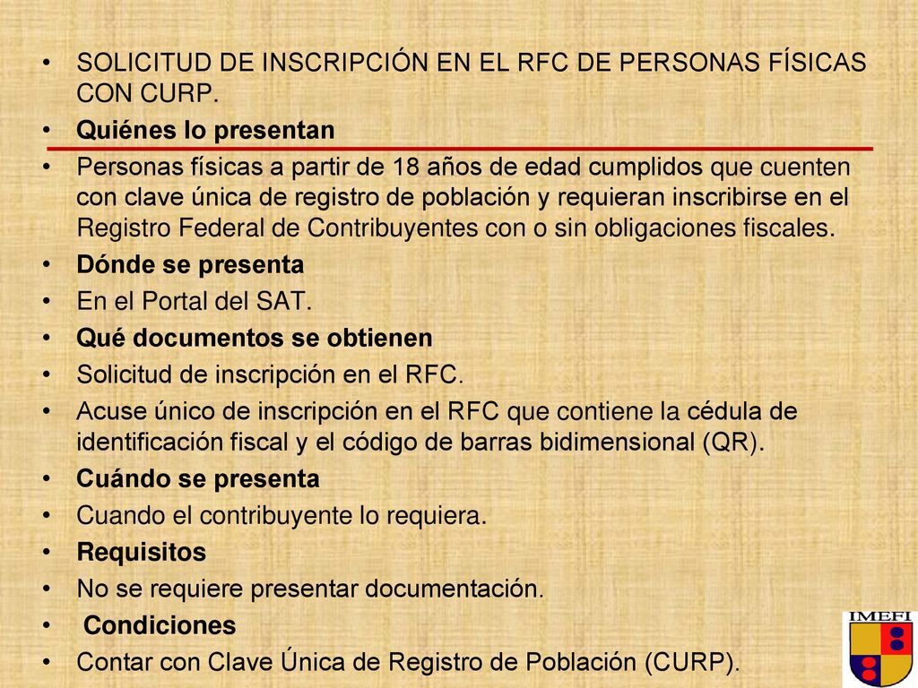 SOLICITUD DE INSCRIPCIÓN EN EL RFC DE PERSONAS FÍSICAS CON CURP.