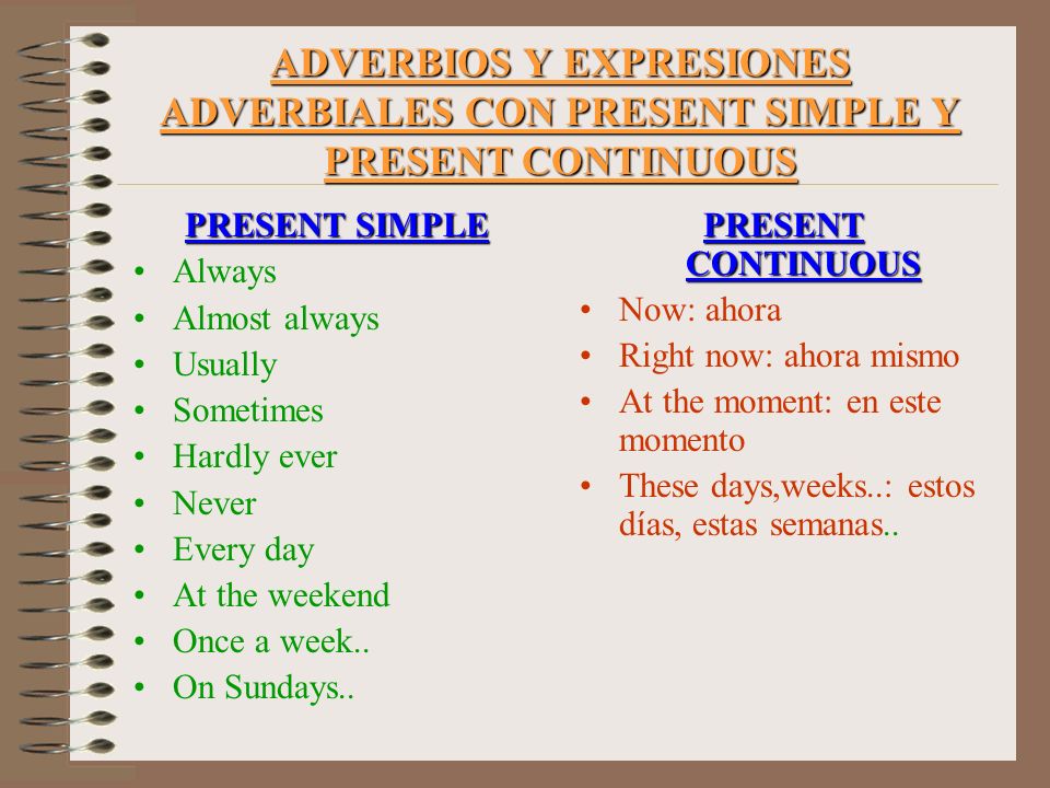 ADVERBIOS Y EXPRESIONES ADVERBIALES CON PRESENT SIMPLE Y PRESENT CONTINUOUS