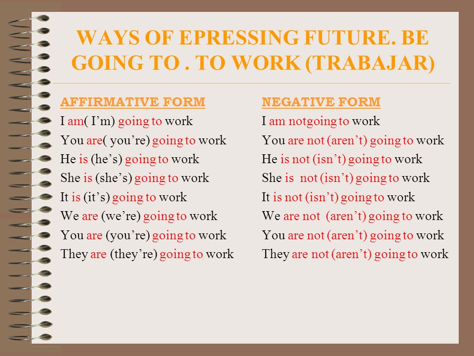 WAYS OF EPRESSING FUTURE. BE GOING TO . TO WORK (TRABAJAR)