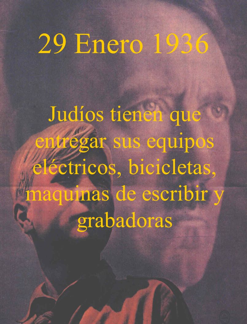 29 Enero 1936 Judíos tienen que entregar sus equipos eléctricos, bicicletas, maquinas de escribir y grabadoras.