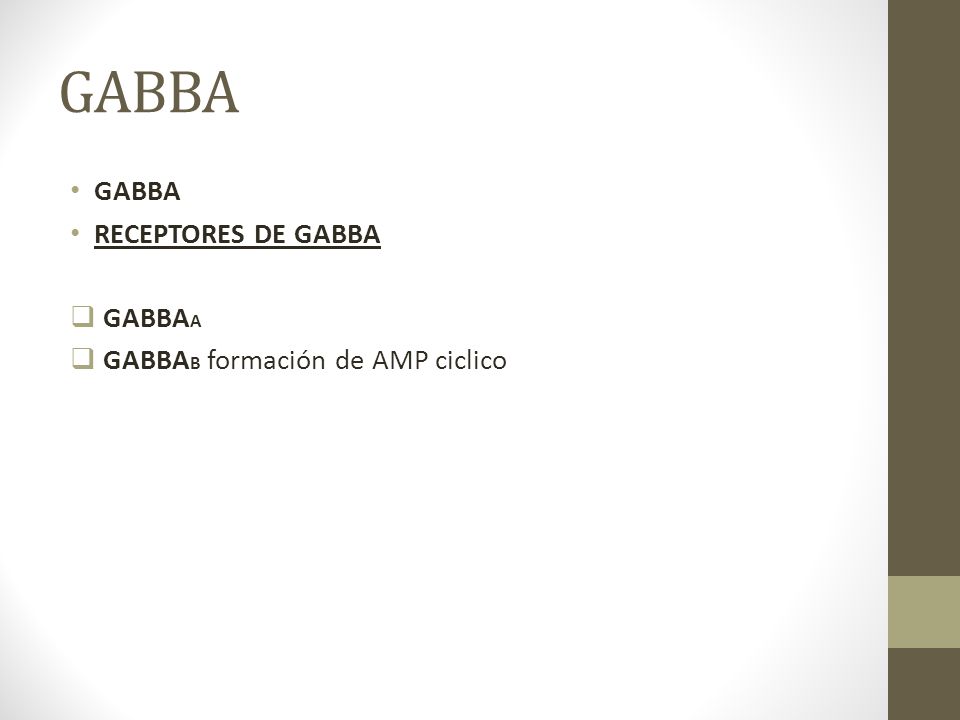 GABBA GABBA RECEPTORES DE GABBA GABBAA GABBAB formación de AMP ciclico