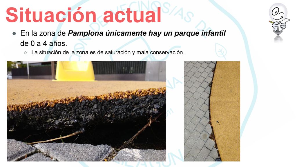 Situación actual En la zona de Pamplona únicamente hay un parque infantil de 0 a 4 años.