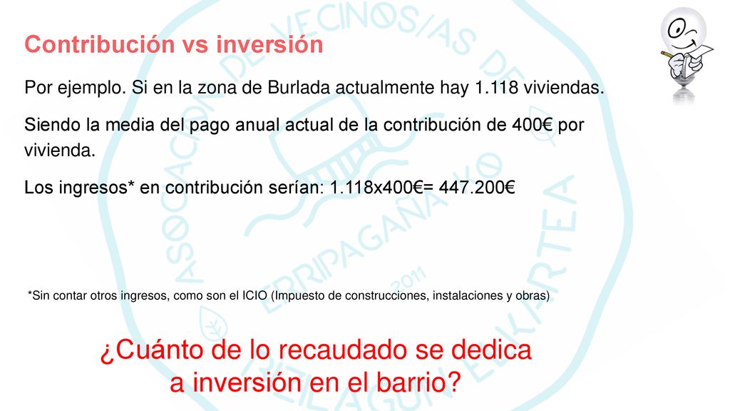 ¿Cuánto de lo recaudado se dedica a inversión en el barrio