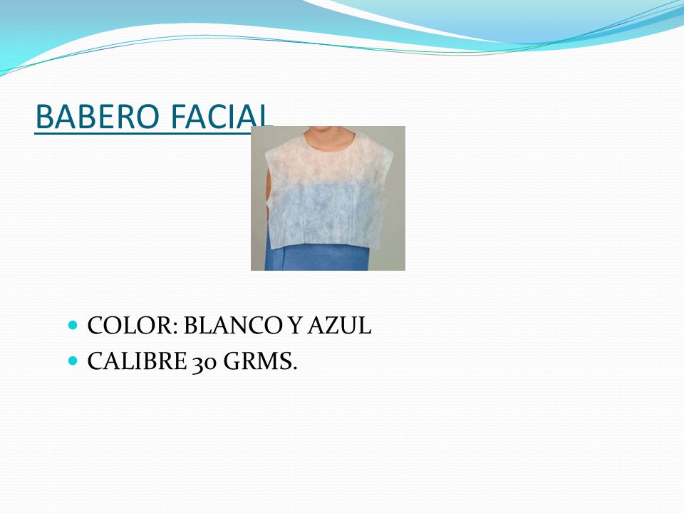 BABERO FACIAL COLOR: BLANCO Y AZUL CALIBRE 30 GRMS.