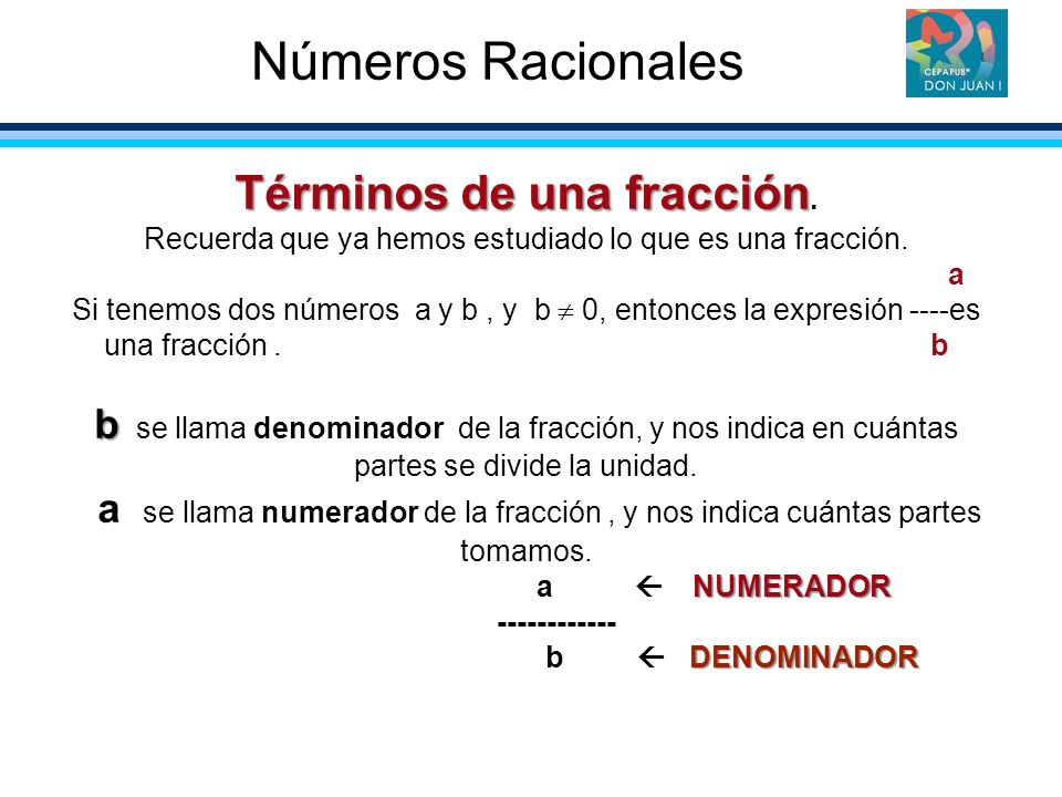 Números Racionales Términos de una fracción.
