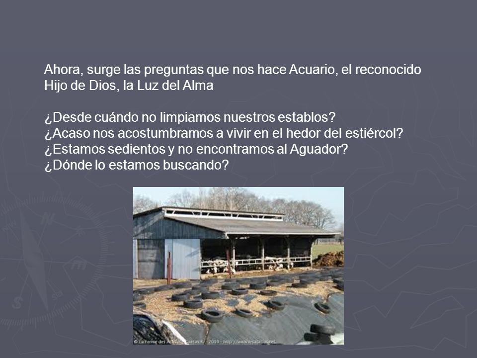 Ahora, surge las preguntas que nos hace Acuario, el reconocido Hijo de Dios, la Luz del Alma ¿Desde cuándo no limpiamos nuestros establos.