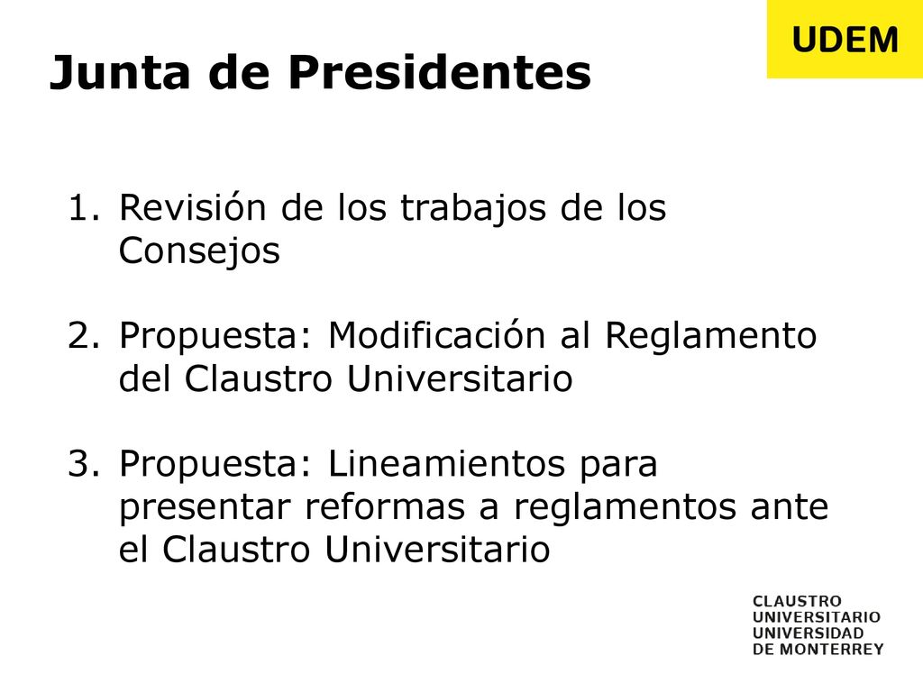 Junta de Presidentes Revisión de los trabajos de los Consejos